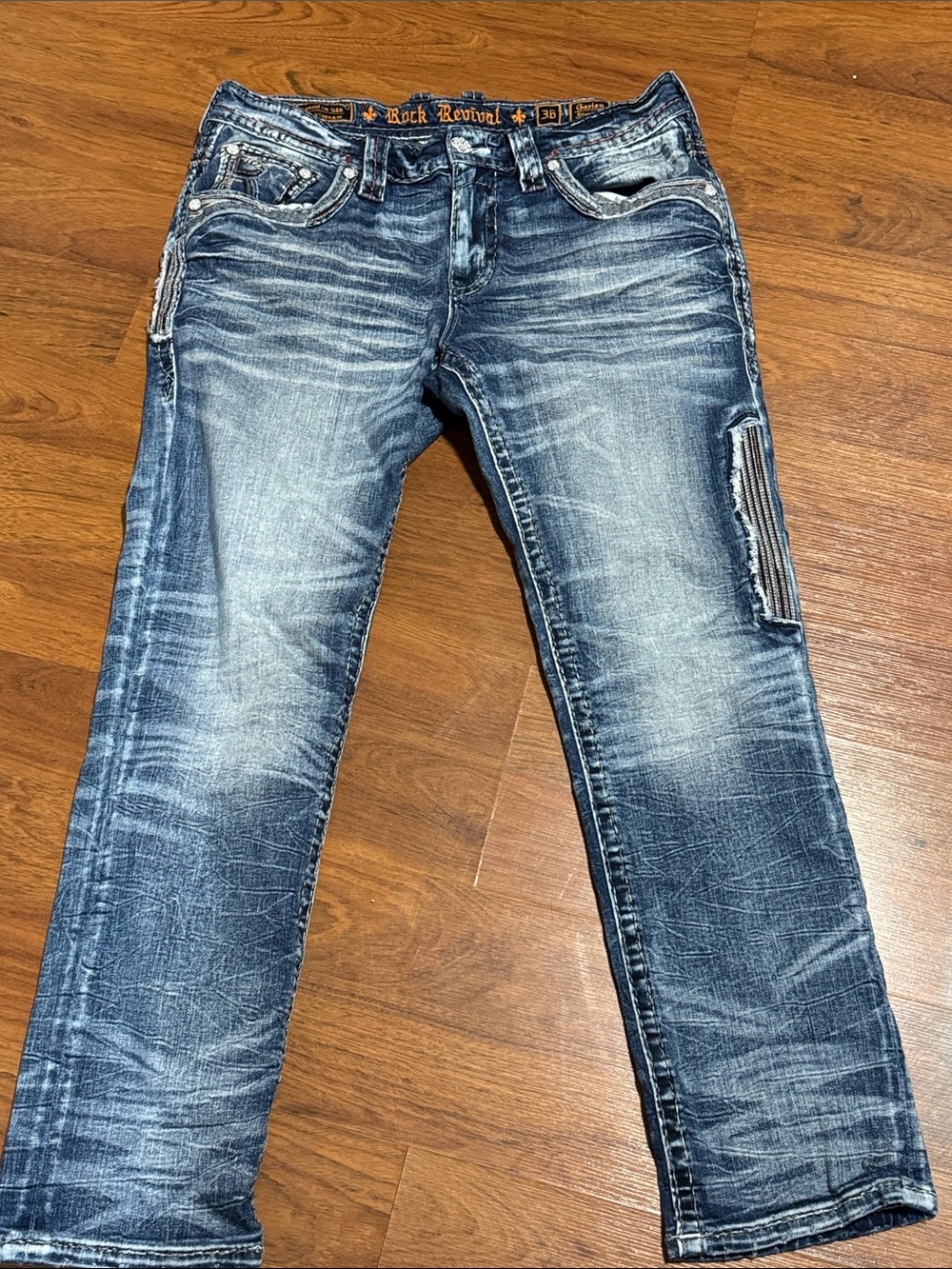 Rock Revival Men's Distressed Mid Wash Straight Jeans Garlen style